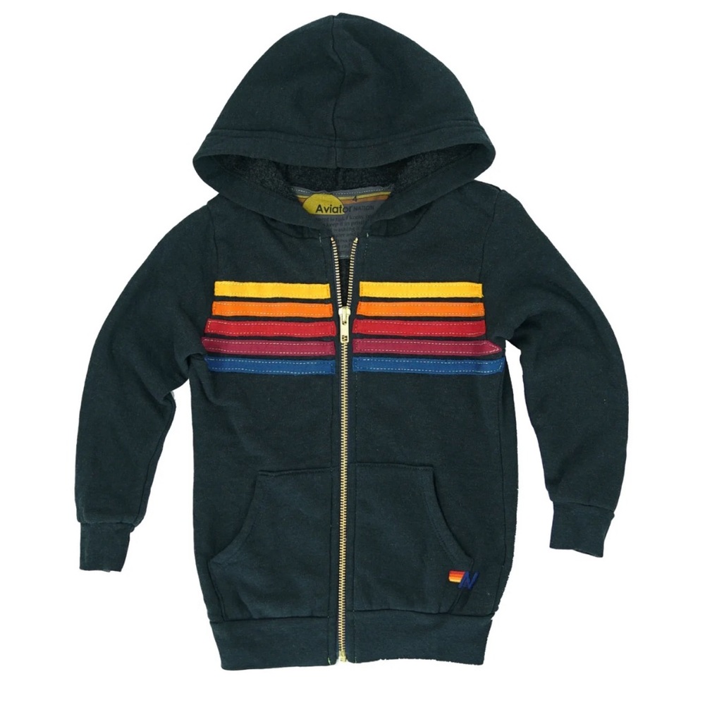 Set! Aviator Nation KID'S 5 STRIPE SET - CHARCOAL sz 12 hoodie/ sz 10 sweatpants